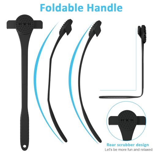 MAYCREATE Back Hair Shaver 18 Inches Long Handle Silicone Back Hair Shaver 2 in 1 Multifunctional Back Hair Shaver with Silicone Scrubber Pad Anti-slip Handle Design, With 5 Stainless Steel Razors