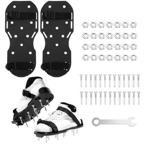 HASTHIP® Lawn Aerator Shoes with Dual Hook and Loop Fastening Straps, Gardening Spiked Sandals for Shoes and Boots Detachable Metal Spikes Design, One Pair