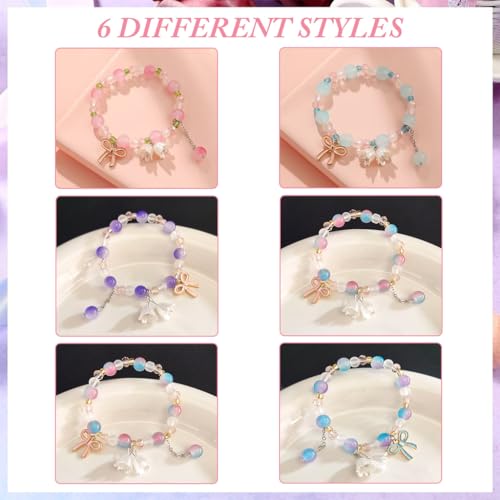 SANNIDHI® 18PCS Crystal Beads Bracelet for Girls BFF Friendship Orchid Flower Charm Bracelets Women Aesthetic Bowknot Pendant Glass Bead Gift