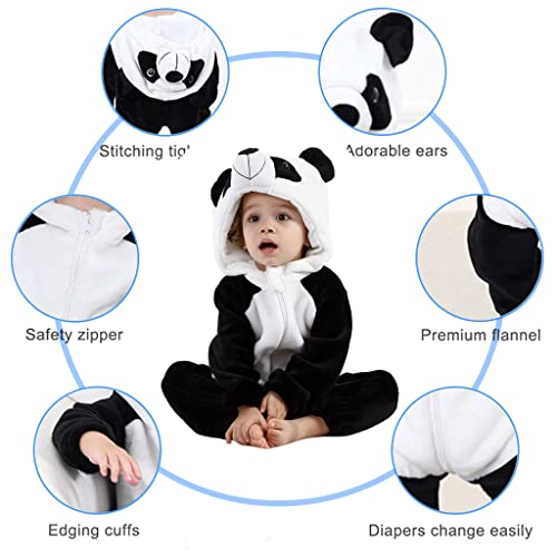 SNOWIE SOFT® Baby Jumpsuit for Boys Girls Flannel Cartoon Panda Pajamas for Kids Warm Soft Flannel Pajamas for Kids Party Cartoon Jumpsuit for Girls Boys (12-18 Month)