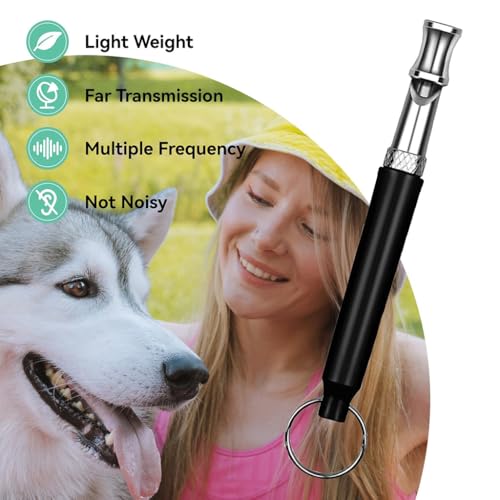 ZIBUYU® Dog Whistles 2 Packs, Dog Whistle to Stop Barking, Adjustable Ultrasonic Dogs Whistle with Lanyard Dogs Training Whistles (Black,White)