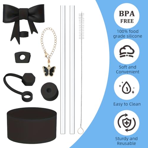 HASTHIP® 27PCS Cup Accessories for Stanley Charm Kit with 2 Reusable Straws Cleaning Brush Butterfly Handle Lid Straw Hole Plug Bottom Sleeve Spill-Proof Set Cup NOT Included