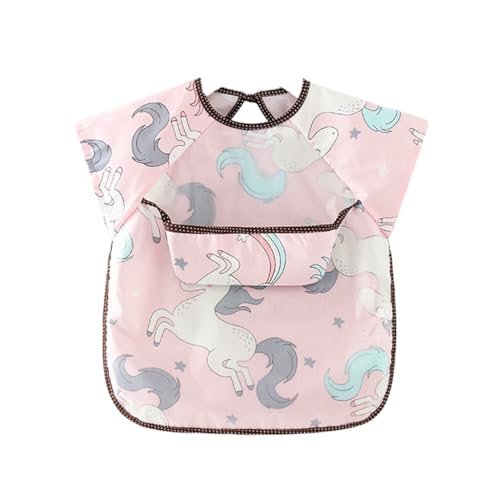 SNOWIE SOFT Sleeveless Baby Bib with Pocket Summer Toddler Bib Washable and Lightweight Waterproof EVA Baby Bib Tie Back Cartoon Print Toddler Bibs for Baby 6-24 Months