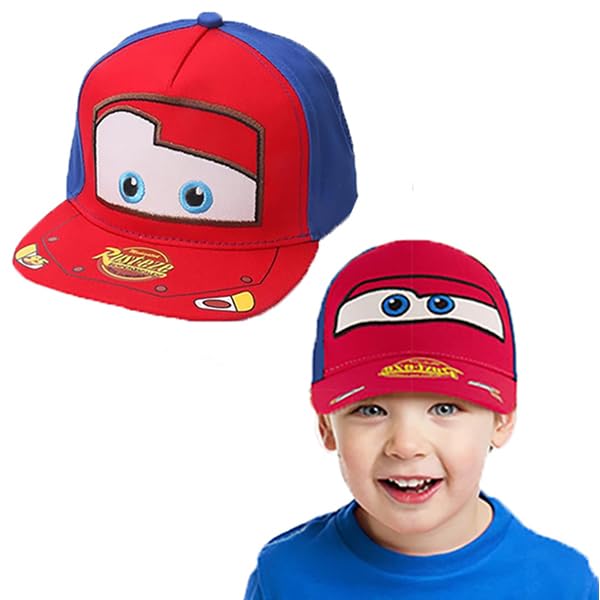 SNOWIE SOFT Kids Cap Red Fashion Cartoon Print Sun Cap Kids Wide Brim Sun Hat Adjustable Kids Cap for Boys Girls Children's Day Gift