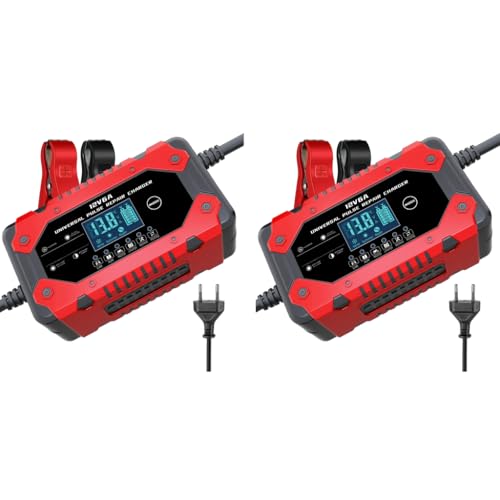 STHIRA® Fully Automatic Car Battery Charger 12V 6A Trickle Maintainer Smart LCD Multifunctional Vehicle Lead Acid Charging Maintenance 2PCS