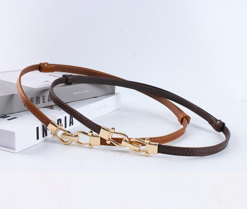 Zibuyu Women's Skinny Leather Belt for Dresses and Jeans with Elegant Gold Buckle | Adjustable Fashion Accessory