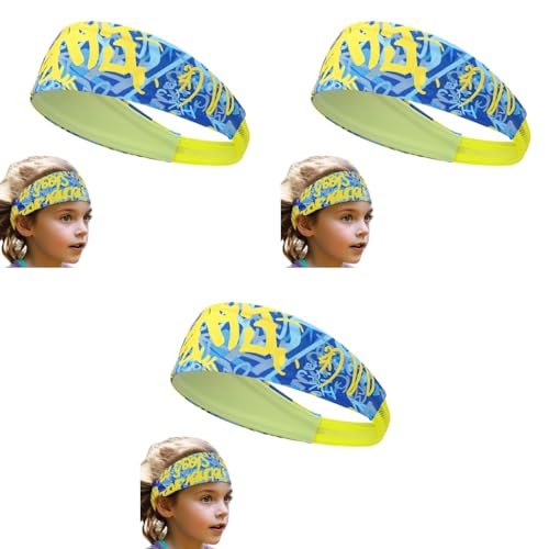 Proberos® Sport Headband for Kids Quick Dry Sweat Fashion Printed Band Absorption Elastic Boys Girls Running 4-9 Years Old Head Size 42-68cm 3PCS