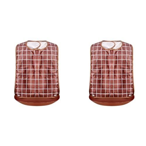 HANNEA® Adult Bibs Waterproof Adjustable Long Style with Leakproof Pocket Washable Dining Bibs for Men Women Elderly Seniors and Disabled Brown 2 PCS