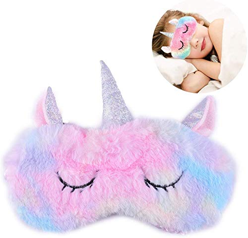 MAYCREATE Soft Plush Unicorn Sleeping Mask for Travel and Nap featuring Silk-Wrapped Band | Cute Gift for Women Girls and Kids