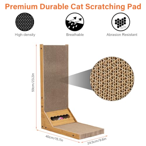 Qpets® Cat Scratcher with Bell Toy 26.8 Inch Stand-up Cat Scratcher Premium Cardboard Scratcher for Cat Cardboard Scratcher Cat Toy