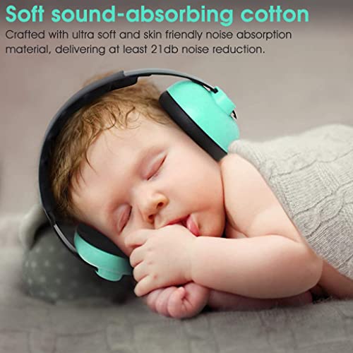 SNOWIE SOFT® Baby Hearing Protection Earmuffs for Baby Sleep Flight Travel, Baby Ear Protection Noise Canceling Headphones for Baby Toddler Kids 0-3 Years (Green)