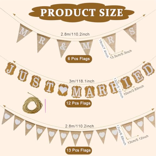 PATPAT® 3Pcs Triangle Burlap Wedding Banner Kit for Birthday Decoration, Decoration for Weddings, Party Decoration, Engagement, Baby Shower Gifts Birthday Banner Burlap Bunting Banner Room Decoration