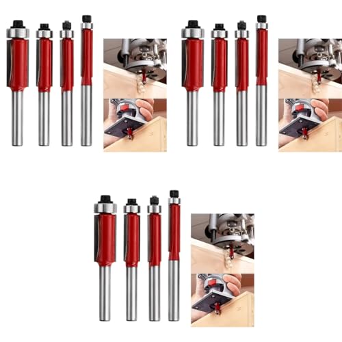 Serplex® 12PCS Flush Trim Router Bit Set Professional 1/4 Inch Shank Top Bearing Hard Alloy Cutter for Woodworking Embedding Edging Milling