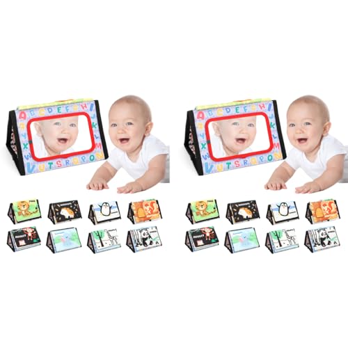 SNOWIE SOFT® Baby Cloth Book with Mirror 3D Animal Cartoon Books for Babies 0 to 3 Years Built in Squeaky Device Montessori Busy Board Tummy Time Early Learning Activity Toys 2PCS