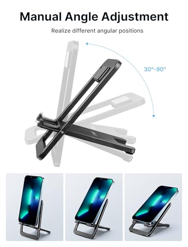 JSAUX® Universal Mobile Stand for Desk Foldable Aluminum Adjustable Phone Office Smart Gadgets Portable Travel Holder Compatible iPhone 16 15 14 Galaxy S25 S24 Black 3PCS