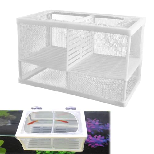Qpets® Aquarium Fish Breeding Box In-Tank Floating Breeding Box with Suction Cups Small Nylon Mesh Quarantine Fish Tank Box with Insert Panels Plastic Aquarium Fish Breeding Box, 16x15x15.5cm