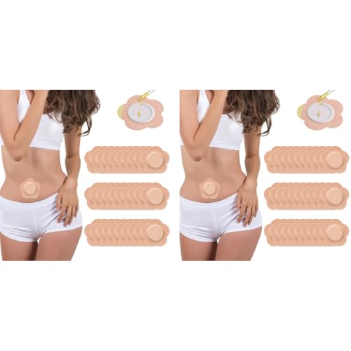 HANNEA® 60PCS Castor Oil Pack Wrap for Belly Button Self-Adhesive Pads Organic Spunlace Cloth Highly Absorbent Cover Compress Patches with Cotton Beige Oil Not Included