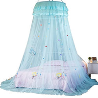 HASTHIP® Mosquito Net for Double Room,Double Bed,Queen Size, Round Ceiling Hanging, Polyester Net, Kids Room Mosquito Net,Lace Edging (Blue)