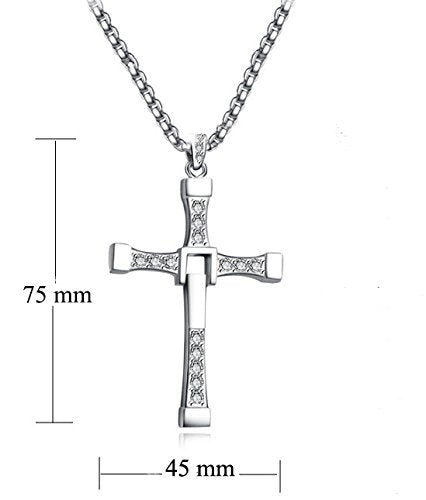 SANNIDHI Silver Cross Pendant Necklace for Fans | 24 in Chain with Rhinestone Details