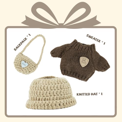 PATPAT® Clothes for 17cm Dolls Set Plush Toys Crochet Knitted 3 Piece Hat Backpack Stylish Cute Dress up Accessories No Doll Brown 6PCS