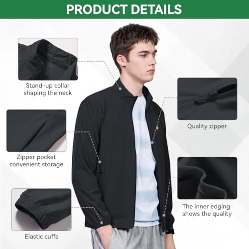 Venzina® UPF 50+ Sun Jacket for Men, Cool-Touch Zip-Up Long Sleeve with Breathable Back Mesh Vent, Clean Fit Men Outdoor Sun Jacket for Fishing, Driving, Hiking, DarkGray-XL