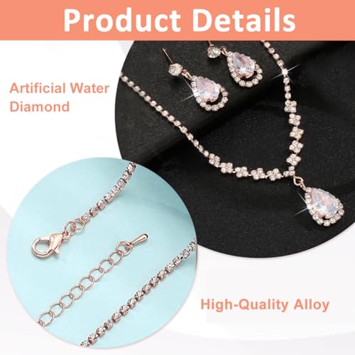 SANNIDHI Necklace Set for Women Rhinestone Jewellery Set with Earrings Elegant Crystal Choker Necklace Drop Earrings Sets for Party Wedding Birthday Gifts for Girls, Women, Girlfriends, Wife
