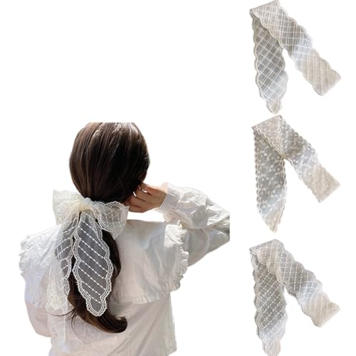 SANNIDHI® 3pcs Lace Headband White Head Hair Scarf Handbag Handle Wrap Ribbon Scarf Neckerchief
