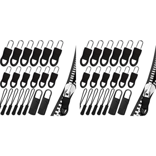 HASTHIP® 40PCS Zip Puller Zipper Pulls Replacement Kit, Universal Jacket Zipper Chain, Removable Zip Puller Tab for Bags, Purses, Luggage, Backpacks, Boots, Tents (3 Styles, 4 Sizes)