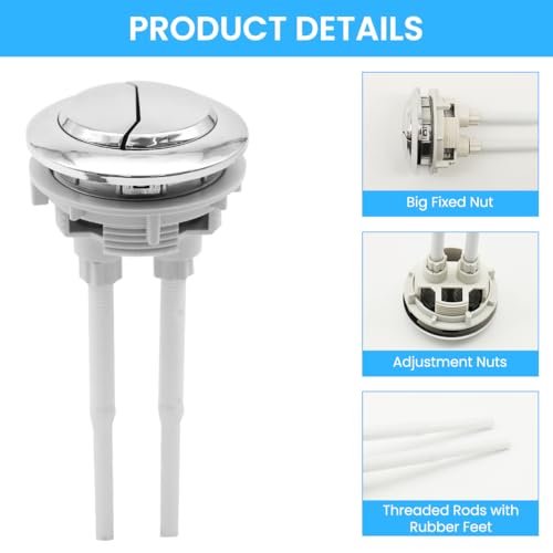 HASTHIP® Dual Flush Toilet Button Silver Universal Replacement Tank for 48mm-58mm Hole Water-Saving Half Full Easy Install Durable Rust-Resistant Accessories 3 PCS