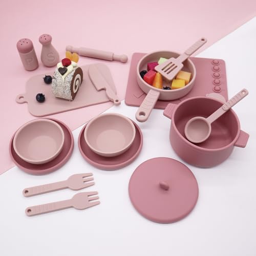 PATPAT® Food-Grade Silicone Kid Play Kitchen Accessories – Kids Kitchen Accessories Set with Play Pots and Pans – Sets for Kids Pretend