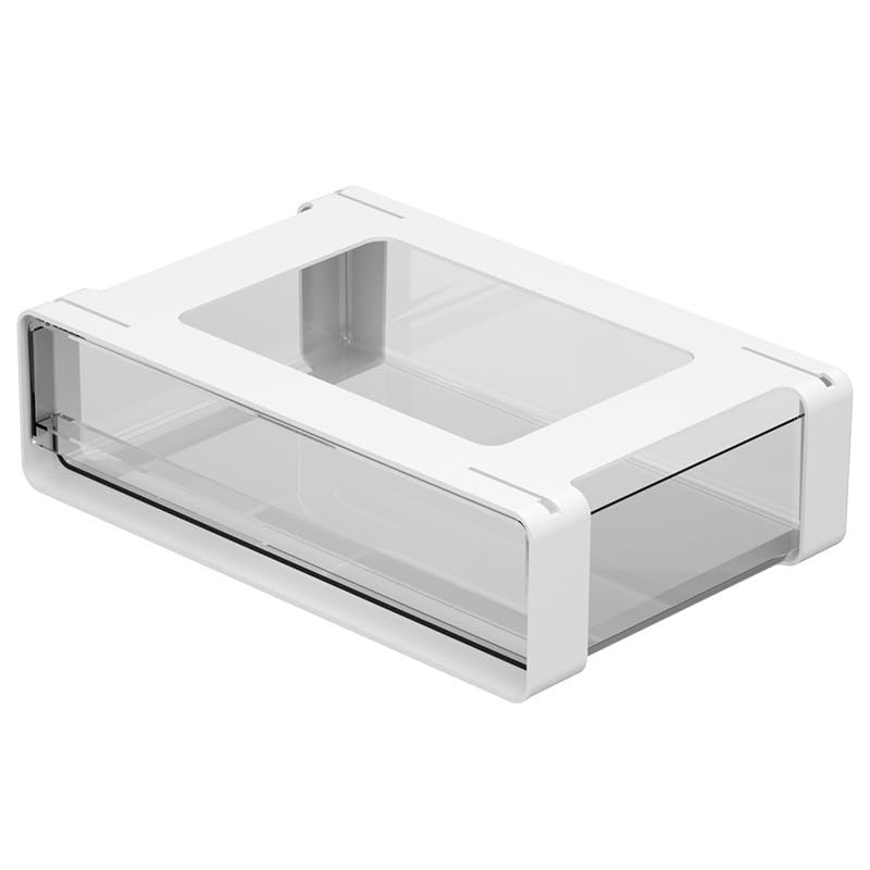 OFIFO® Desk Table Drawer Storage Organizer A4, Hidden Self-Adhesive Under Desk Pencil Tray Drawer for Office-Clear Plastic-L