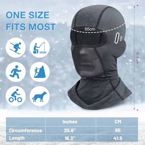 Proberos® Balaclava Face Mask Combo, Cool-Max & Cool Silk, UV Protection, Eyeglasses Friendly, 4-Way Stretch, Breathable, Quick Dry, for Riding, Cycling, Outdoor Sports, Unisex Grey