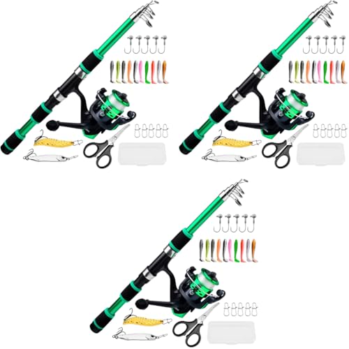 Proberos® 1.8M Telescopic Fishing Rod and Reel Combo Spinning Bait Kit with Lifelike Artificial Hooks Lures Suitable for Sea 3 PCS