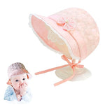 SNOWIE SOFT® Baby Cap 6-12 Months, Adorable Sun Cap for Baby Girl, Summer Hat with Strap Bucket Hat Cute Bow Tie Lace Sun Hat Travel Sun Hat for New Born Baby, Pink