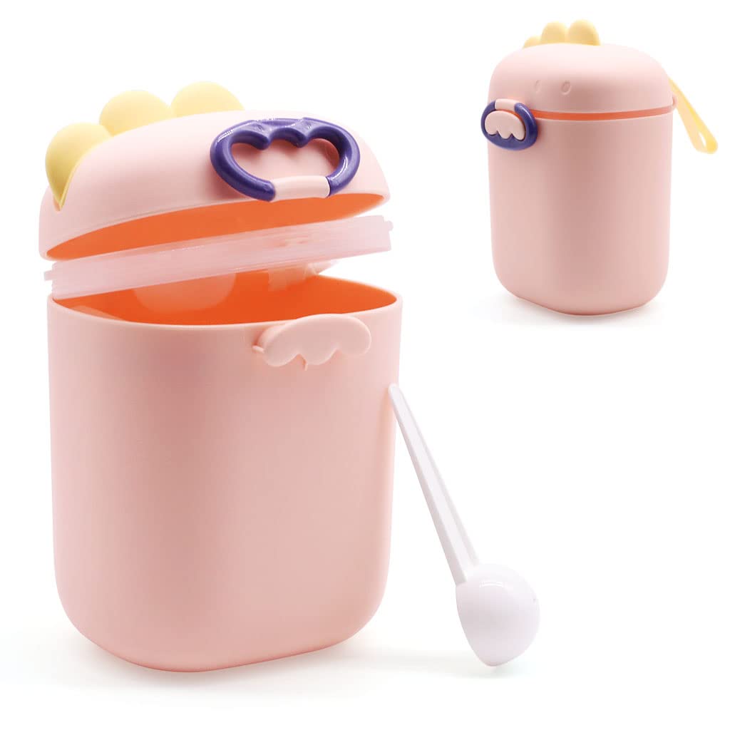 SNOWIE SOFT 300 Grams Baby Formula Dispenser, Portable Milk Powder Dispenser Container with Carrying Handle and Scoop, Foodgrade PP Double Layer Anti-Leak Design for Outdoor Travel Home (Pink)