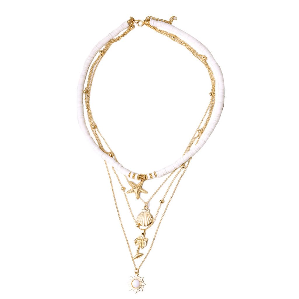 Venzina Boho Seashell Necklace for Women with 4 Layer Design Adjustable 42–56 cm Chain | Beach Gift Jewelry