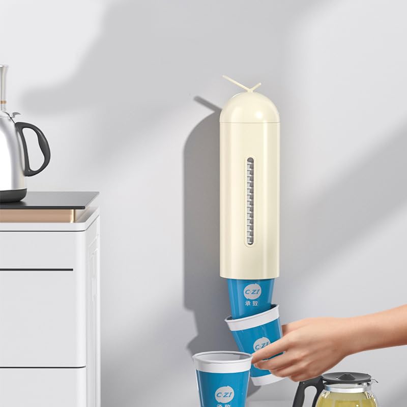 HASTHIP Paper Cup Dispenser for Home and Office with Self Adhesive Wall Mount | Plastic Cup Holder Organizer