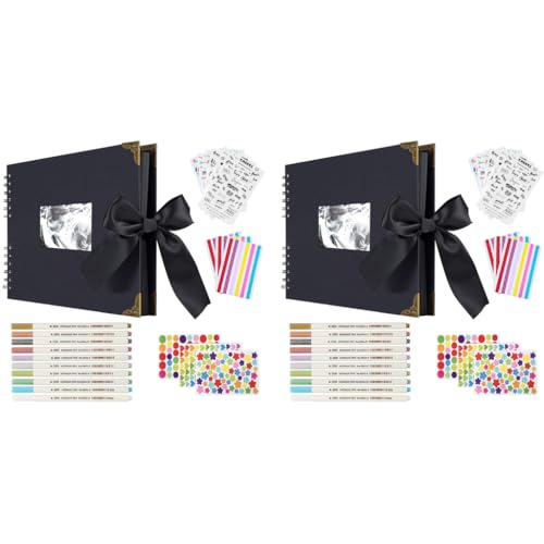 HASTHIP® DIY Scrapbook Photo Album Kit Anniversary Gift for Couple Special A4 Wedding Set with Color Stickers Pen Graduations Memory 80 Pages 40 Sheet 2 PCS