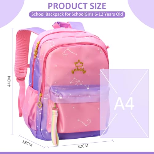 PALAY® School Backpack for Girls Large School Backpack for SchoolGirls 6-12 Years Old Colorful Gradient Purple Fashion Primary Schoolgirls Backpack School Gift, Christmas Gift Rakhi Gift