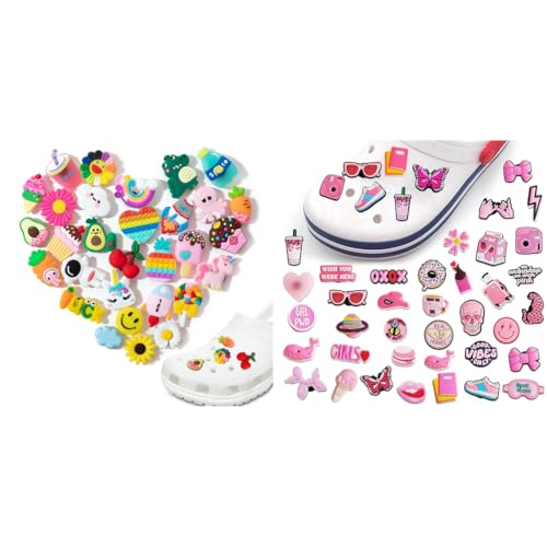 HASTHIP® 65Pcs Shoe Decoration Charms Combo for Clogs, Bubble Slides, Slippers – Cute Pink & Cartoon Rubber Charms for Teens, Kids, Adults – DIY Crafts, Party Favors, Scrapbooking, Gifts