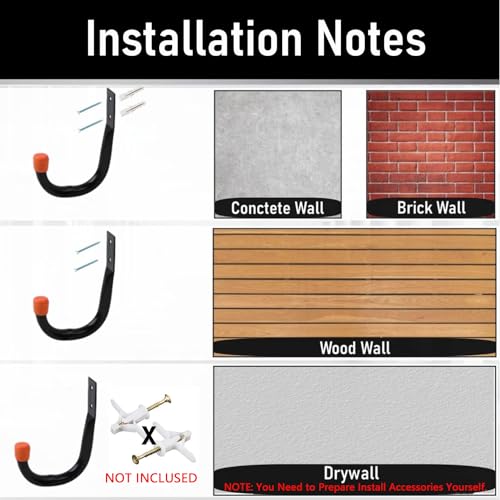 Serplex® Heavy Duty Garage Hooks For Hanging, 12PCS Metal Utility Wall Storage Hooks, Ladder Hooks, Wall Mount J Hooks With Anchors Screws, Metal For Garden Black