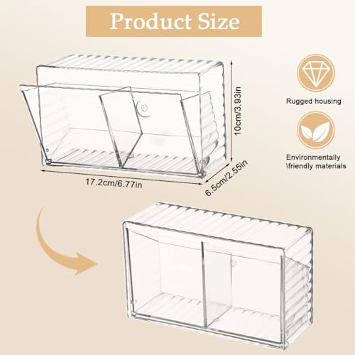 HASTHIP® Q-tip Holder Wall Mounted - Wall Organiser Flip Cover Cosmetic Organizer No Drill for Cotton Swabs, Cotton Ball Q-tip Dispenser - Transparent
