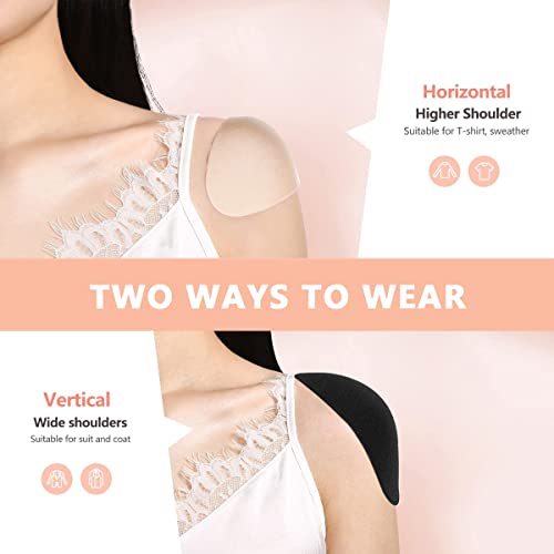 PALAY® 2 Pairs Shoulder Push-up Pads for Women Clothing, Silicone Sponge Adhesive Shoulder Pads Reusable Breathable Shoulder Enhancer Pads- Black & Flesh Color