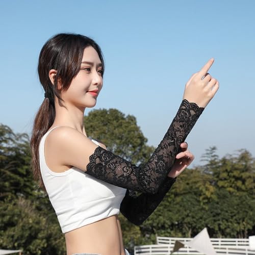 PALAY® Arm Sleeves for Women Girls Floral Lace Cooling UV Protection Hand Cover for Daily Use Bike Cycle Sport Elastic Breathable 1 Pairs 3PCS