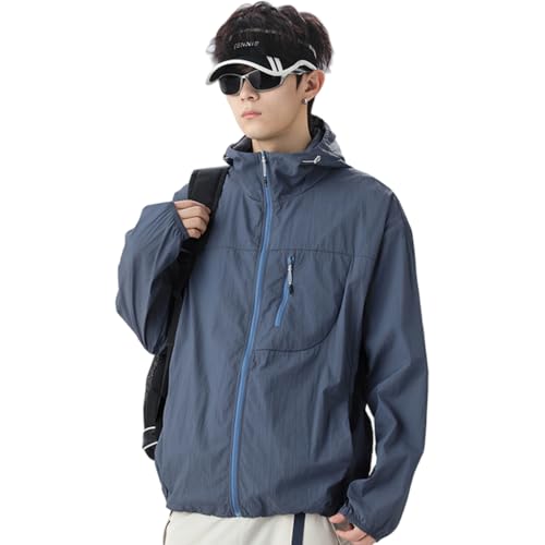 Venzina® Men's Lightweight Athletic Jacket Stylish UPF 50+ Sun Protection Top Quick Dry Full Zip Hoodie with Back Air Vent & Chest Zip Pocket, Waterproof UV Workout Coat for Outdoor, Navy Blue, L