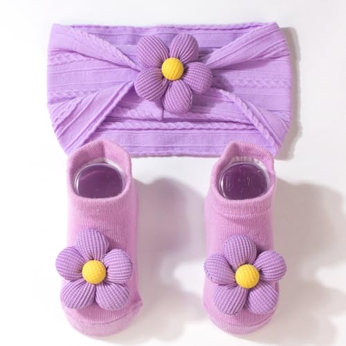 SNOWIE SOFT® Baby Girl Headbands and Socks,Non-Slip Grips Socks Flower Soft Hairbands Hair Accessories for Infant Toddler Kids