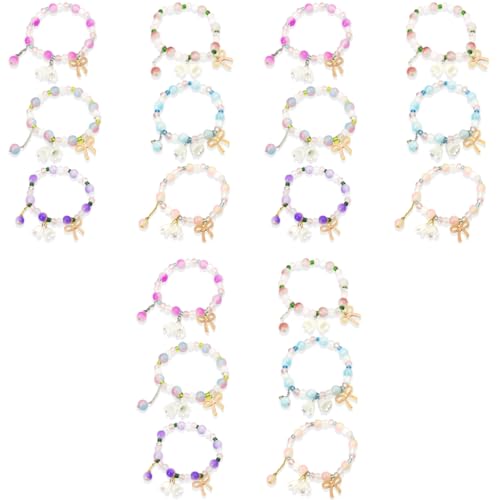SANNIDHI® 18PCS Crystal Beads Bracelet for Girls BFF Friendship Orchid Flower Charm Bracelets Women Aesthetic Bowknot Pendant Glass Bead Gift