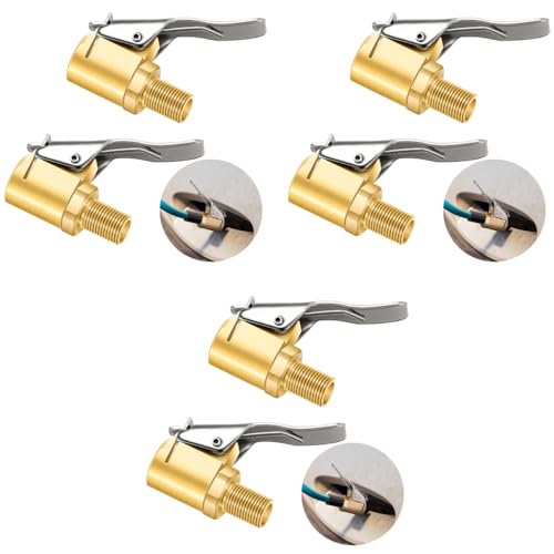 STHIRA® 6Pcs Brass Tire Air Chuck Valve Adapter with Secure Lock, 250 PSI Heavy Duty Nozzle for Car, Motorcycle & Bicycle, Universal Fit for Pressure Gauges & Air Compressors, Gold