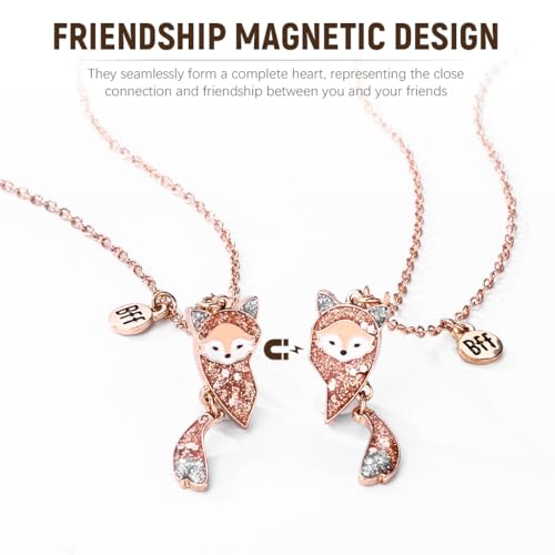 ZIBUYU® 6PCS Necklace for Girls Women Magnetic BFF Best Friend Enamel Fox Heart Pendant Locket Cute Matching Friendship Jewellery Birthday Gift Sister