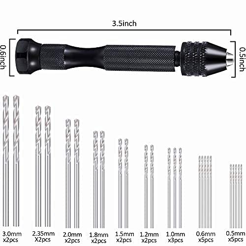 Supvox  36 Pieces Hand Drill Bits Set for Jewelry Making, Include 1 Pin Vise Hand Drill, 10 Mini Micro Drill and 25 Twist Drills for Resin Casting Molds Diamond Tipped Bead Plastic Keychain Pendant